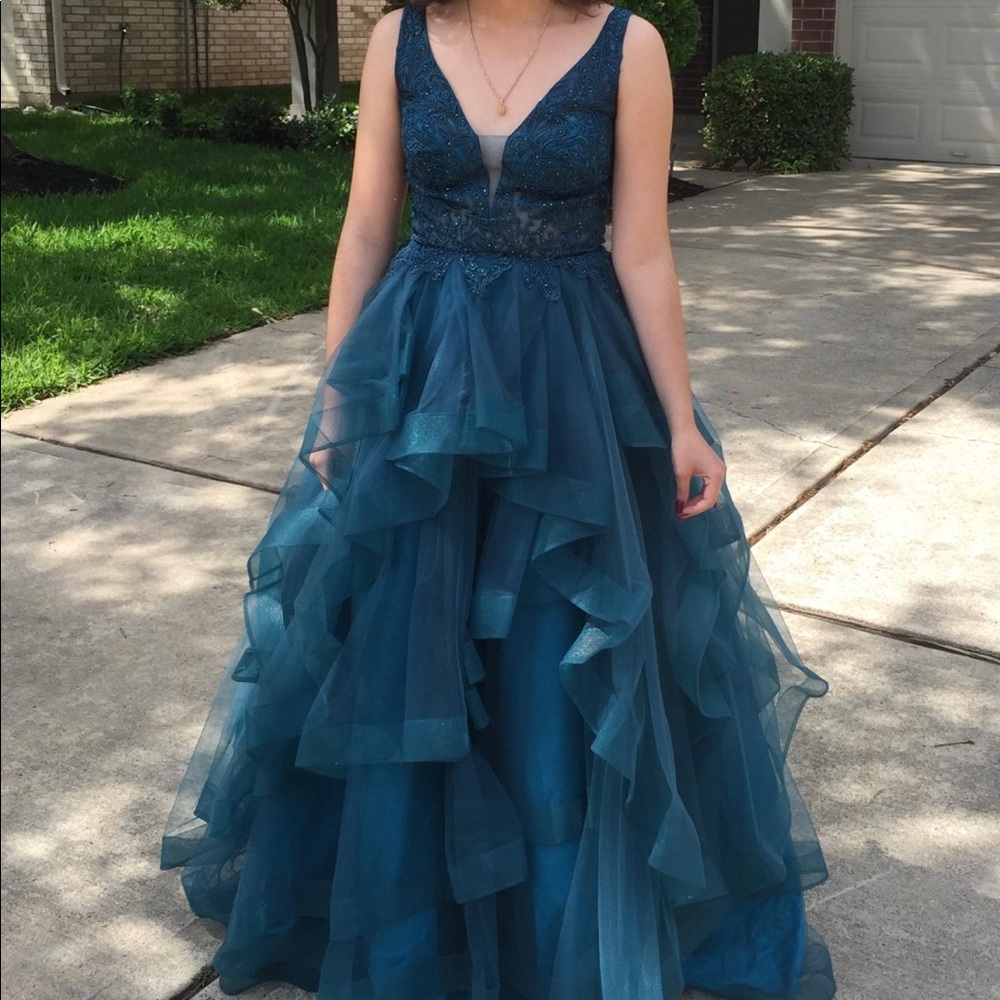 GIGI Designs by La Femme Teal Formal Dress